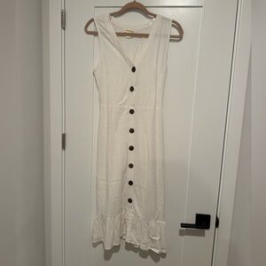 White Sleeveless Button-Down Midi Dress